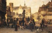 Alfred Eduard Chalon Am Marktbrunnen von Bingen oil painting artist